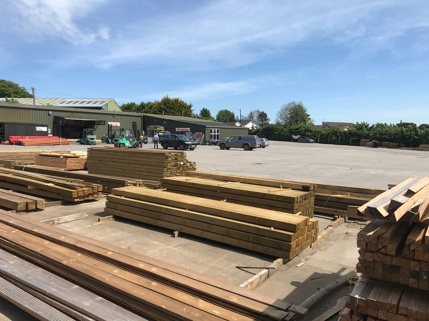 The yard at Wood Industries, Rathdrum, with structural timber stacked in the foreground