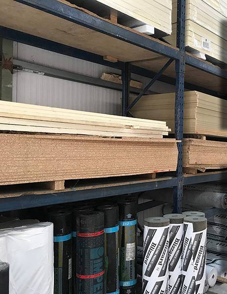 Sheet materials racked in the shed