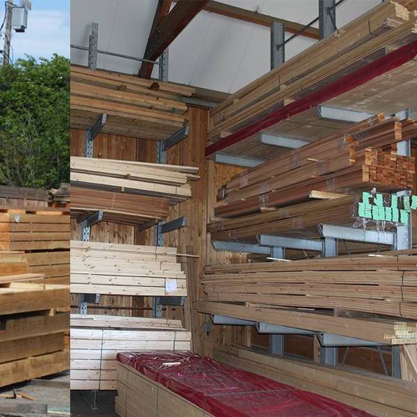Timber on the racks in the shed at Rathdrum