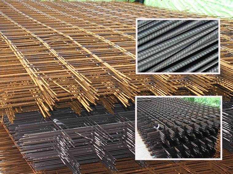 Steel mesh and reinforcing bar